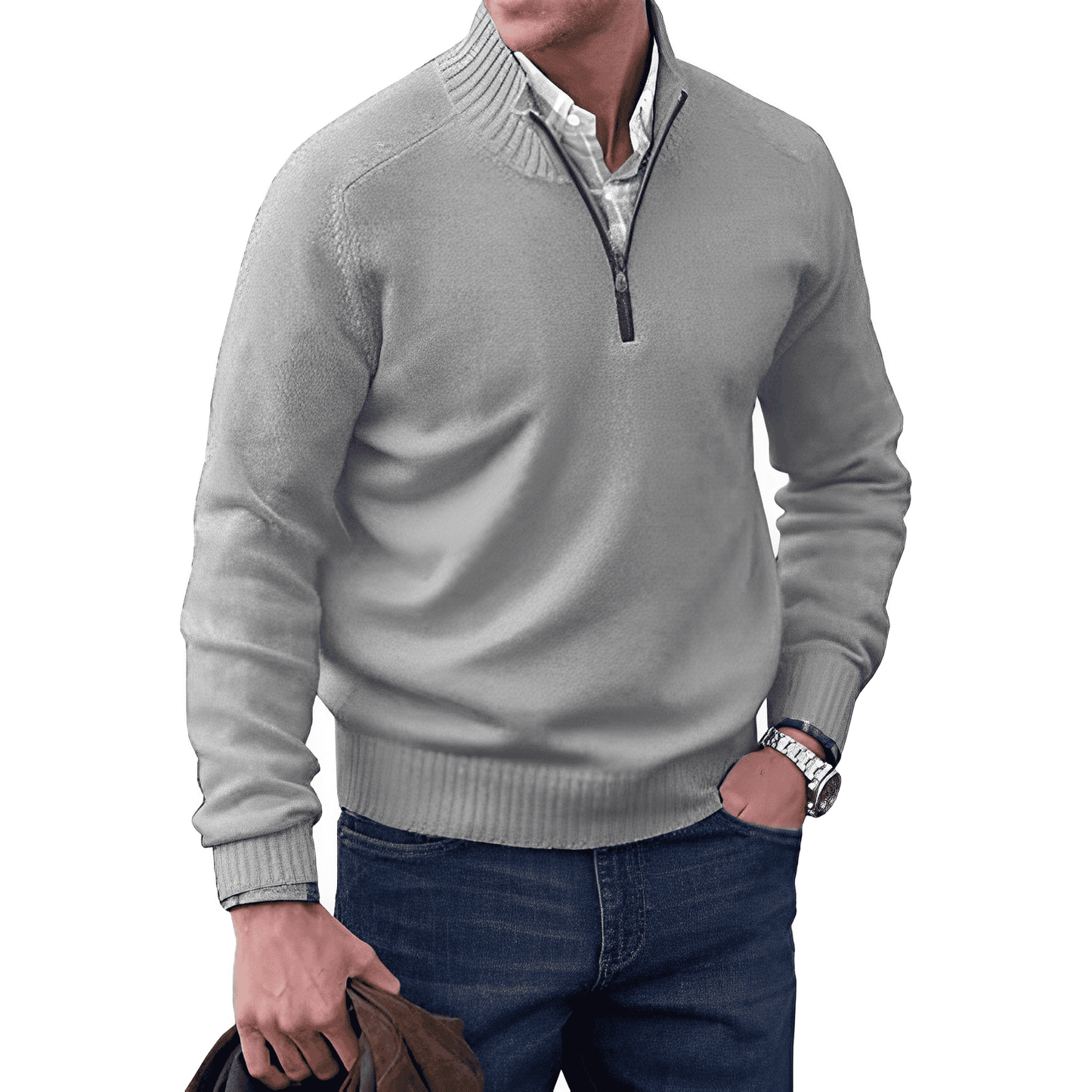 Ethan - Luksuriøs pullover med halv lynlås til mænd