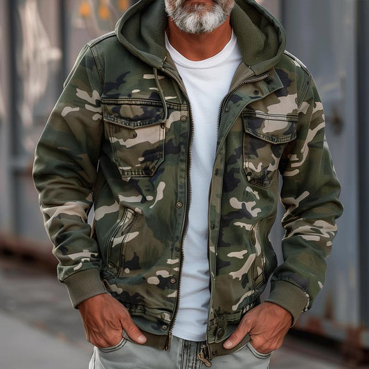 Fabian - Camouflage cargojakke til mænd - Med hætte og flere lommer